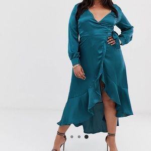Club L London Plus Wrap Satin High Low Dress